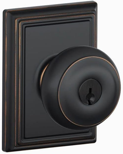 SCHLAGE F51A GEO 716 ADD Georgian Knob with Addison Trim Keyed Entry Lock, Aged Bronze