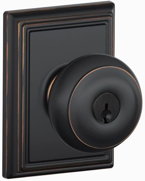 SCHLAGE F51A GEO 716 ADD Georgian Knob with Addison Trim Keyed Entry Lock, Aged Bronze