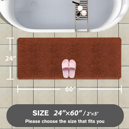 Bathroom Runner Rug 24 x 60 Inch – Extra Large Long Bath Mat | Absorbent and Washable Thick Chenille Bath Rug Non-Slip Runner Rug for Bathroom Floor, Shower, Sink(Rust)