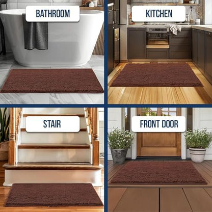 Muddy Mat® | Chenille Bathroom Rugs Quick Dry Microfiber Mats Non Slip Washable, Extra Thick, Soft and Highly Absorbent Bath Mats for Bathroom, Kitchen, and Shower Floor - Brown 24"x36"