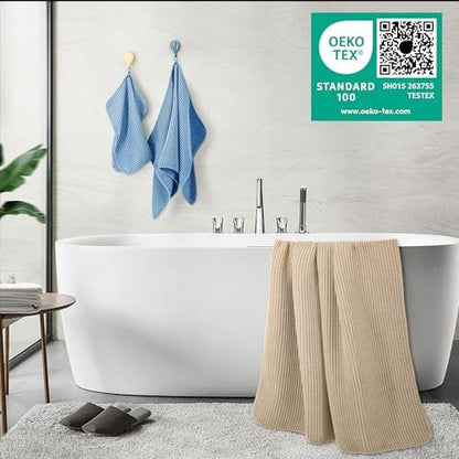 POLYTE 430 GSM Poly Blend Microfiber Quick Dry Waffle Bath Towel Set of 6