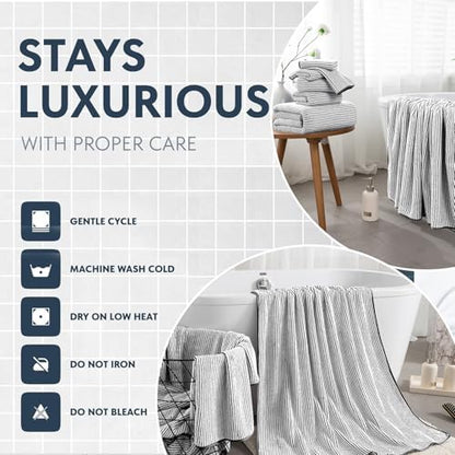 8-Piece Premium Towel Set for Bathroom|2 Oversized Large Bath Sheet 35”x70”,2 Hand Towels,4 Washcloths|Soft Cozy Absorbent Fast Dry Polyester Shower Towel Set for Hotel Bathroom Essentials,Black White
