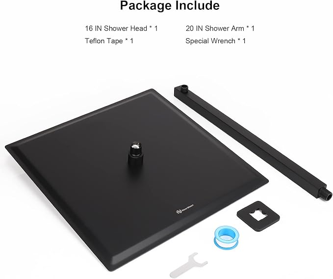 Shower Head with Extension Arm, High Pressure Square with ShowerArm, Stainless Steel Rainfall-Waterfall Full Body Coverage (16'' Shower with 20'' Arm, Matte Black)
