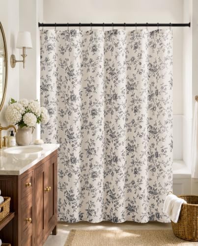 jinchan Linen Shower Curtain for Bathroom with 12 Hooks, Gray, 70x72