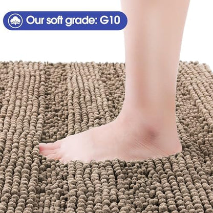 ACCUMTEK Striped Dark Beige Bathroom Rug Mat 59"x20" Ultra Soft, Non Slip Chenille Bath Rugs, Absorbent Plush Shaggy Bath Mats for Bathroom, Bedroom, Kitchen, Shower, Tub,Taupe
