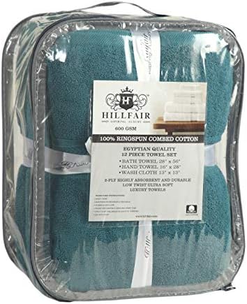 HILLFAIR Premium 600 GSM - 100% Cotton - 6 Piece Bath Towel Set - Teal