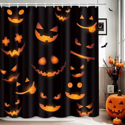 MEHOFOND Halloween Evil Smile Shower Curtain Weird Pumpkin Bath Curtain