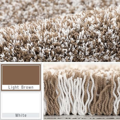 Yimobra Toilet Rugs U Shaped Washable 24X20, Ultra Soft and Water Absorbent Bath Mats, Non Slip Fluffy Shaggy Luxury Microfiber Contour Bath Rugs for Toilet, Dry Quick, Light Brown and White