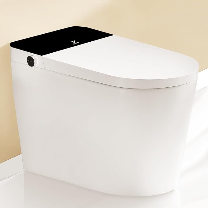 One Piece Toilet, Modern Bathroom Tankless Toilets Bowl, Updated PP Lids & Dual 1.0/1.28 GPF Foot Sensor Power Flush, 18 inch Comfort ADA Height Soft Closing Seat, 12" Rough-in, CEC Certified