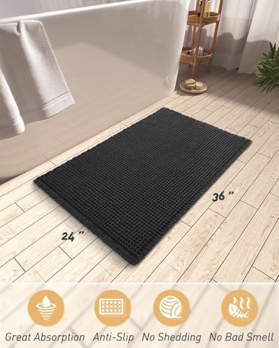 Upgraded Waffle Bath Mat Ultra Absorbent Non Slip Bathroom Mat, 24" x 36"