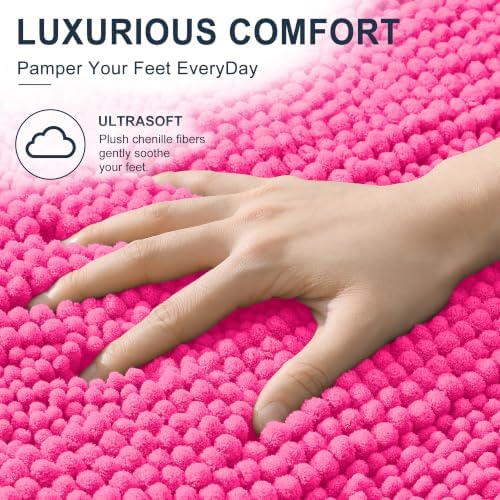 Smiry Thick Chenille Bathroom Runner Rugs 44x24, Soft Bath Mat, Hot Pink