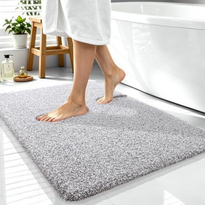 OLANLY Microfiber Bathroom Rugs 40x32, Quick Dry Mat, Light Grey and White