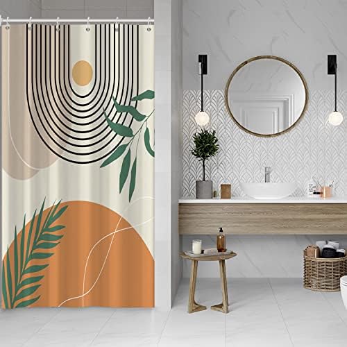 Mid Century Shower Curtain with Hook for Bathroom 54x72 Inch