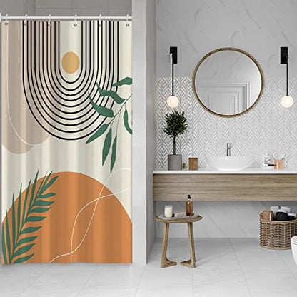 Mid Century Shower Curtain with Hook for Bathroom 54x72 Inch
