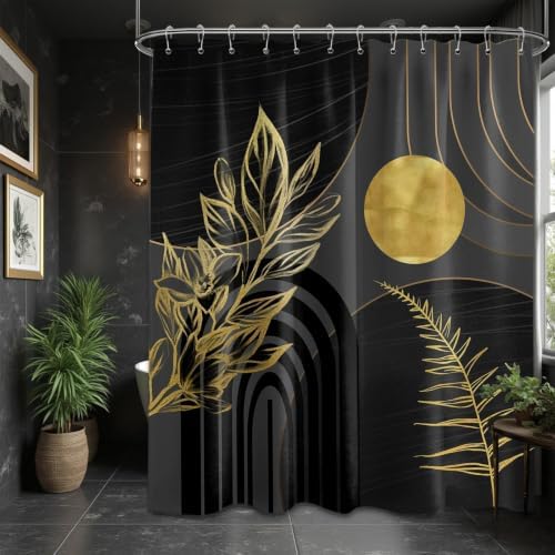 Black and Gold Extra Long Shower Curtain, Tall 72X78 in, Mid Century