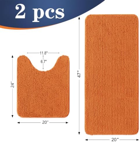 OLANLY Chenille Bathroom Rugs Mats Sets 2 Piece, 47"x20"+24"x20", Clay