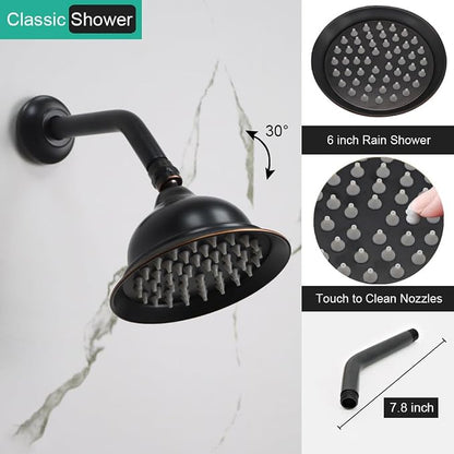 Dual Rain Shower Head System with Handheld Antique Faucet Set | Oil Rubbed Bronze Finish, Multi-layer Plating, Vintage Rainfall, 3 Way Diverter Brass Valve with Trim Kit, Easy Install