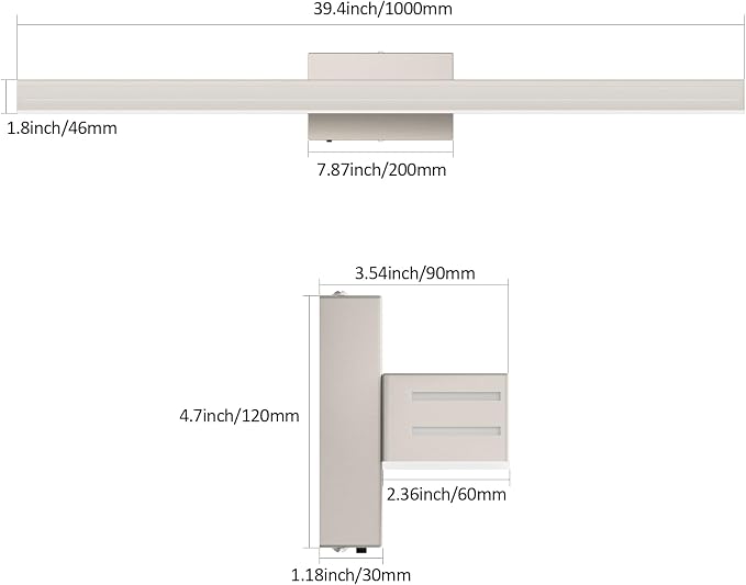 Ralbay 40inch Brushed Nickel Vanity Light with 5 Color Temperature (2700K-6000K) Dimmable Acrylic Metal 36W LED Modern Bathroom Lighting Over Mirror