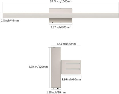 Ralbay 40inch Brushed Nickel Vanity Light with 5 Color Temperature (2700K-6000K) Dimmable Acrylic Metal 36W LED Modern Bathroom Lighting Over Mirror