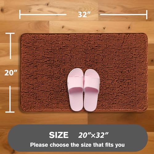 Rust Bathroom Rugs – Absorbent and Washable Bath Mat, Non-Slip, Thick Soft Chenille Bath Rugs for Bathroom Floor, Shower, Sink - 20" x 32"