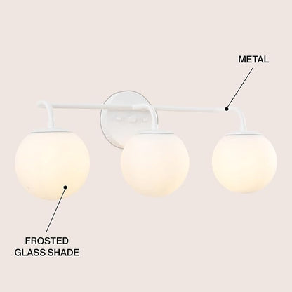 JONATHAN Y 25" White Modern Globe Wall Sconce Vanity Light for Bathroom, White Frosted Glass Shade, Midcentury Parisian Bistro Wall Lamp, LED Bulb Included (JYL3536D)