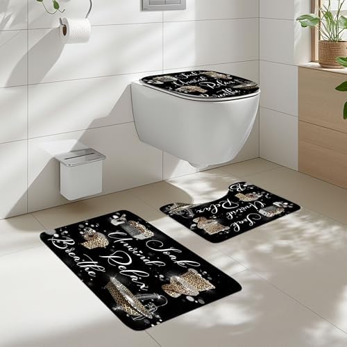 Cheetah Leopard Brown Women Cool 4Pcs Bathroom Shower Curtain Set with Rugs