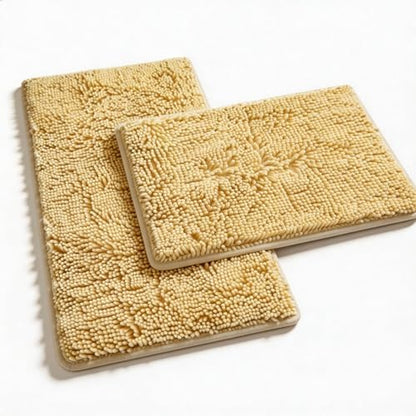 Bathroom Rugs Sets 2 Piece Plush Chenille Bath Rugs Non-Slip Bath Mats Absorbent Shaggy Rugs,Bathtub Mat,Bathroom Mats,Washable Bathroom Carpet for Tub, Shower,Washroom-32x20 + 24x16 Light Cream