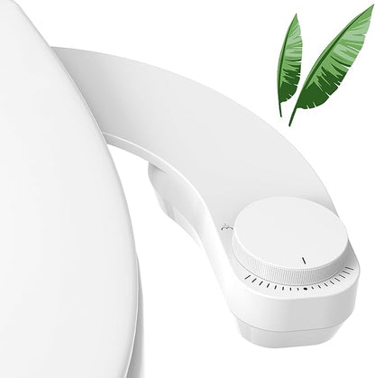 Bidet Attachment for Toilet - Left Hand Bidet Ultra-Slimt Non-Electric,Adjustable Water Pressure,Retractable Dual Nozzles for Frontal & Rear Wash - White Knob