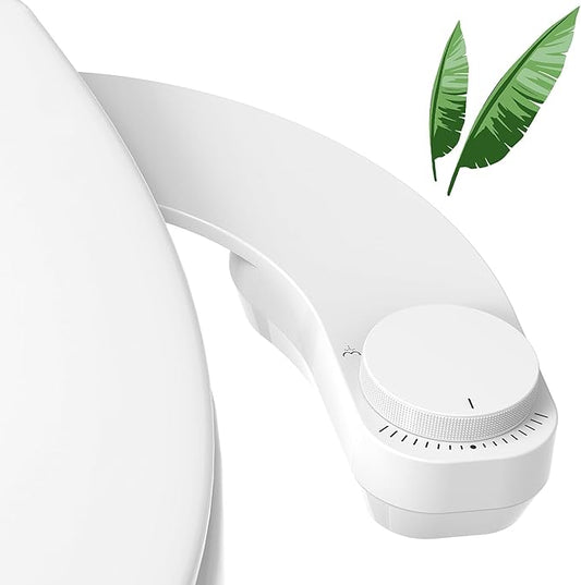 Bidet Attachment for Toilet - Left Hand Bidet Ultra-Slimt Non-Electric,Adjustable Water Pressure,Retractable Dual Nozzles for Frontal & Rear Wash - White Knob