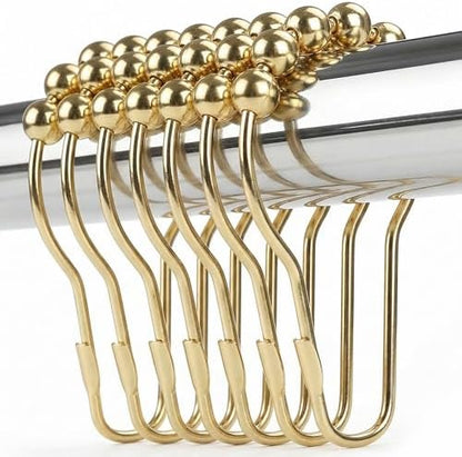 Shower Curtain Hooks Rings, Rustproof Metal Shower Curtain Rings for Bathroom Shower Rods Curtains - Set of 12, Golden