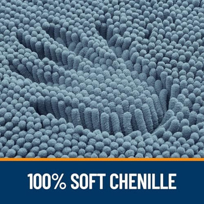 OLANLY Chenille Bathroom Rugs Mats Sets 2 Piece, 59"x20"+30"x20", Airy Blue