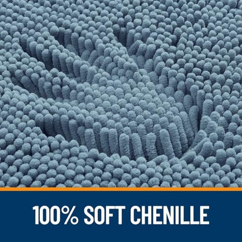OLANLY Chenille Bathroom Rugs Mats Sets 2 Piece, 36"x24"+24"x20", Airy Blue