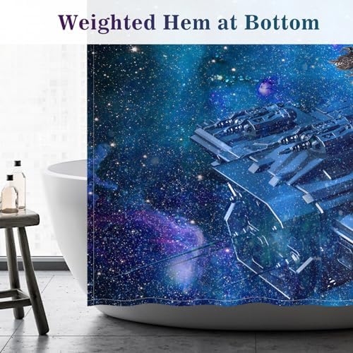 Aimego Funny Cat Shower Curtains for Bathroom - Cool Cute Cat on Fantasy Outer Space Galaxy Universe UFO Fun Shower Curtain Set with 12 Hooks for Adults Kids Bathroom Decor Accessories, 72"x72"