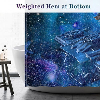 Aimego Funny Cat Shower Curtains for Bathroom - Cool Cute Cat on Fantasy Outer Space Galaxy Universe UFO Fun Shower Curtain Set with 12 Hooks for Adults Kids Bathroom Decor Accessories, 72"x72"