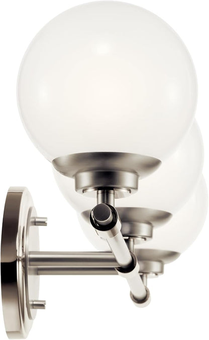 Kichler Benno 3-Light Vanity, Modern Light with Opal Glass in Polished Nickel and Brushed Nickel, for Bathroom or Powder Room (8.75" x 24.5"), 55172PN