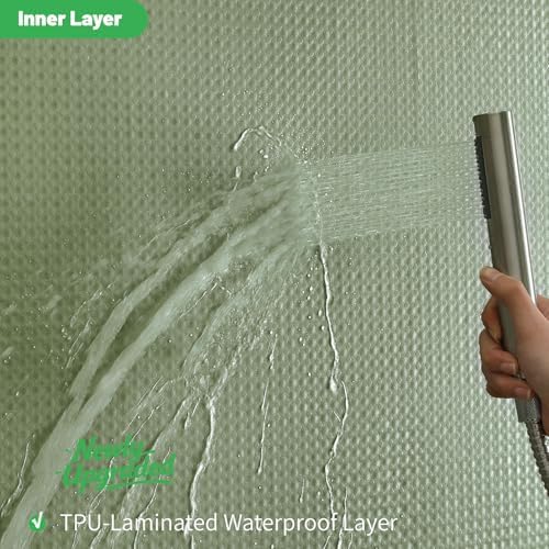 No Hook Waffle Shower Curtain, No Liner Needed, 71x74 Inch, Sage Green