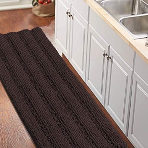 Turquoize Bathroom Runner Rug Extra Long Chenille Area Rug Non-Slip Brown Bath Room Rug Shag Shower Mat Bathroom Rugs Kitchen Rugs Washable Bath Mats for Kitchen 59 x 20 inches, Brown
