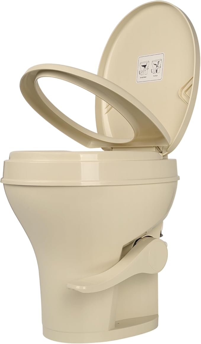 SEAFLO Bone-Colored Residential Height Camper/RV Toilet, 18.5” Height, Gravity Flush, Foot Pedal, Oversized Bowl, Soft-Close Seat, 4-Year Warranty