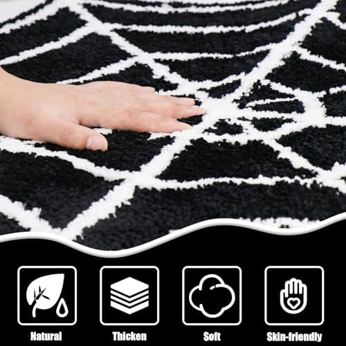 Meetory Spider- Web Bath Mat, 31×20" Halloween Bath Mat Non-Slip Rugs Spiderweb Rug Machine Washable Goth Area Rugs Gothic Rug for Front Door, Bedroom, Living Home (Black+White)