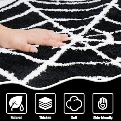 Meetory Spider- Web Bath Mat, 31×20" Halloween Bath Mat Non-Slip Rugs Spiderweb Rug Machine Washable Goth Area Rugs Gothic Rug for Front Door, Bedroom, Living Home (Black+White)