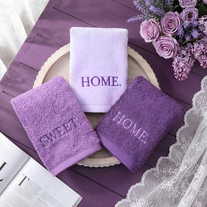 FuWeave 3 Pcs Purple Decorative Hand Towels for Bathroom, Home Sweet Home