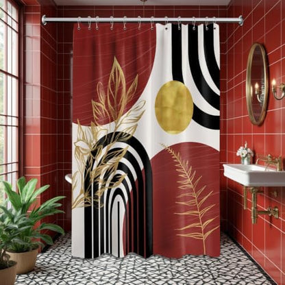 Black and Red Extra Long Shower Curtain, Tall 72X96 in, Mid Century