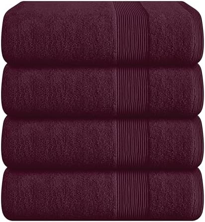 Belizzi Home 4 Pack Bath Towel Set 27x54, 100% Ring Spun Cotton, Ultra Soft Highly Absorbent Machine Washable Hotel Spa Quality Bath Towels for Bathroom, 4 Bath Towels - Burgundy