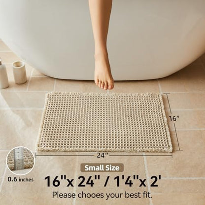 Triohero Waffle Bath Mat, Small Boho Bathroom Rugs, 16x24 Pale Beige