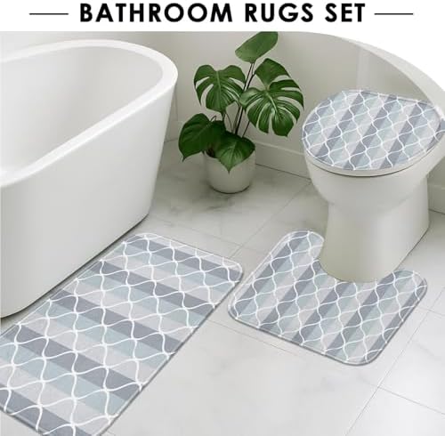 Bathroom Sets with Shower Curtain and Rugs, 4 Pcs Geometric