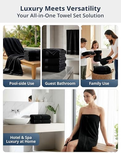 LANE LINEN Large Bath Sheet Set Oversized Soft Absorbent Quick Dry - Black