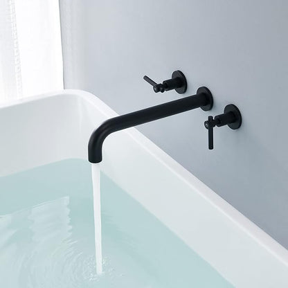Wall Mount Tub Filler Black Tub Faucet Brass Bathroom Bathtub Faucets with 2 Handles