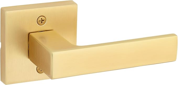 Kwikset Singapore Dummy Door Handle, Single Sided Lever for Closets, French Double Doors, and Pantry, Satin Brass Non-Turning Reversible Interior Push/Pull Lever, with Microban Protection