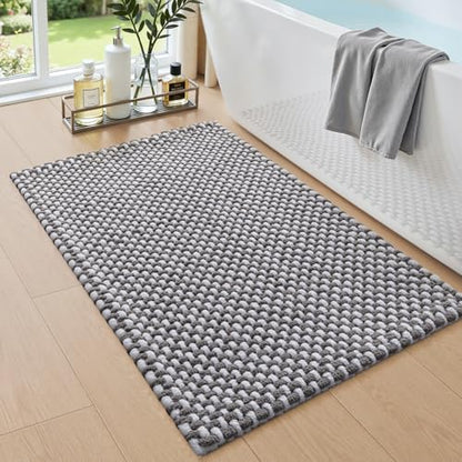 DEXI Chenille Bath Mat 36x24, Soft Absorbent Bathroom Rugs, Grey and White