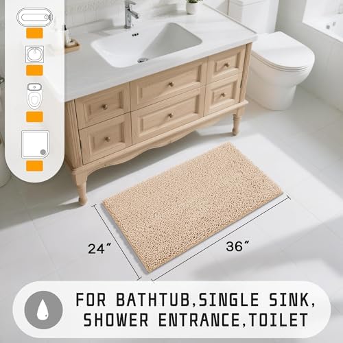 Yimobra Large Bathroom Rugs 36"x24", Non Slip Bath Mat for Tub, Shaggy Rug Floor Carpet, Extra Soft Super Absorbent Quick Dry, Machine Washable,Beige